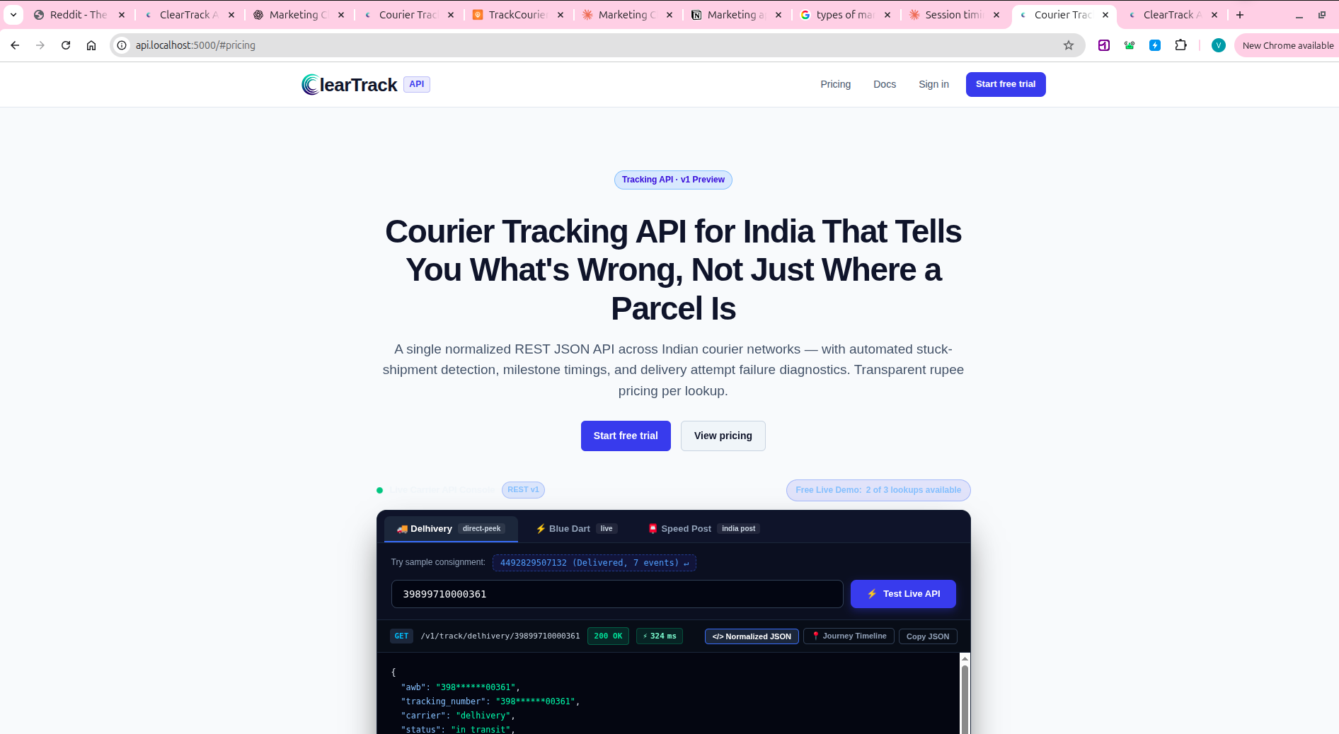 ClearTrack Tracking API preview