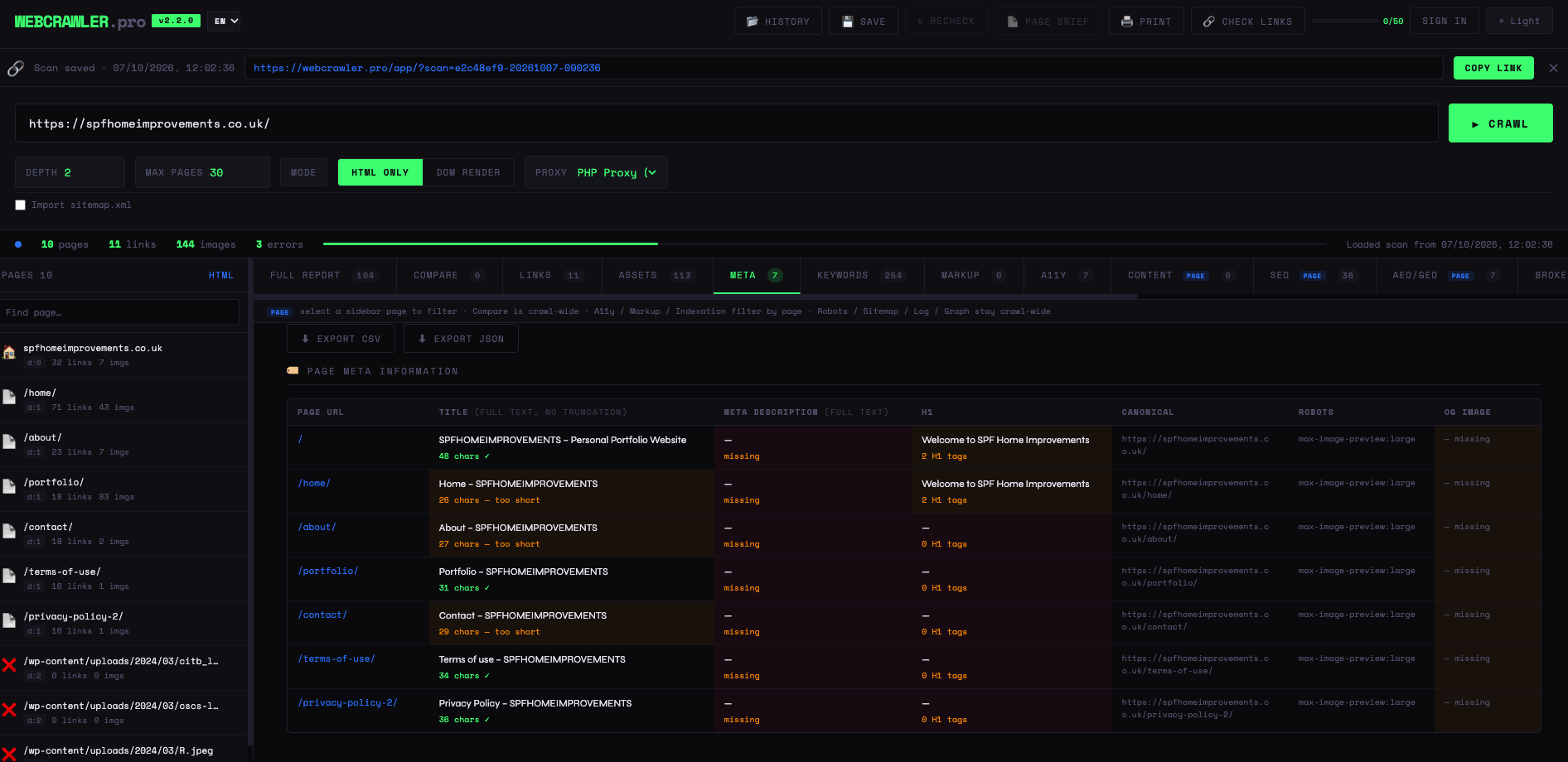 WebCrawler Pro preview