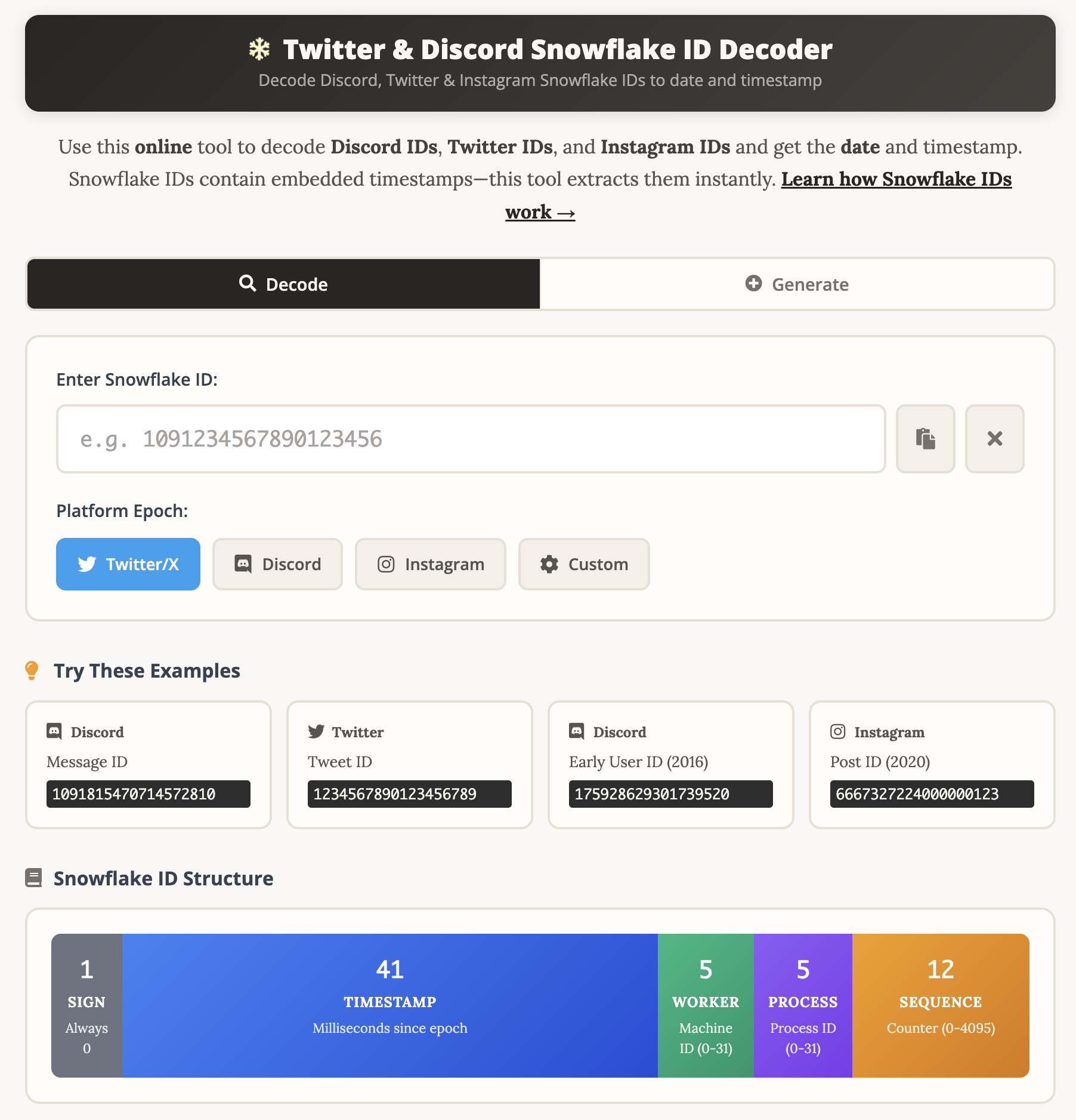Snowflake ID Decoder preview