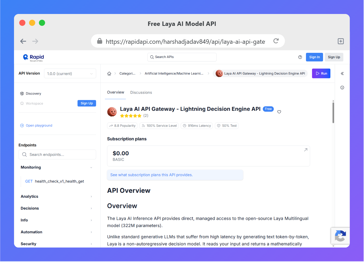 Free Laya AI Model API preview