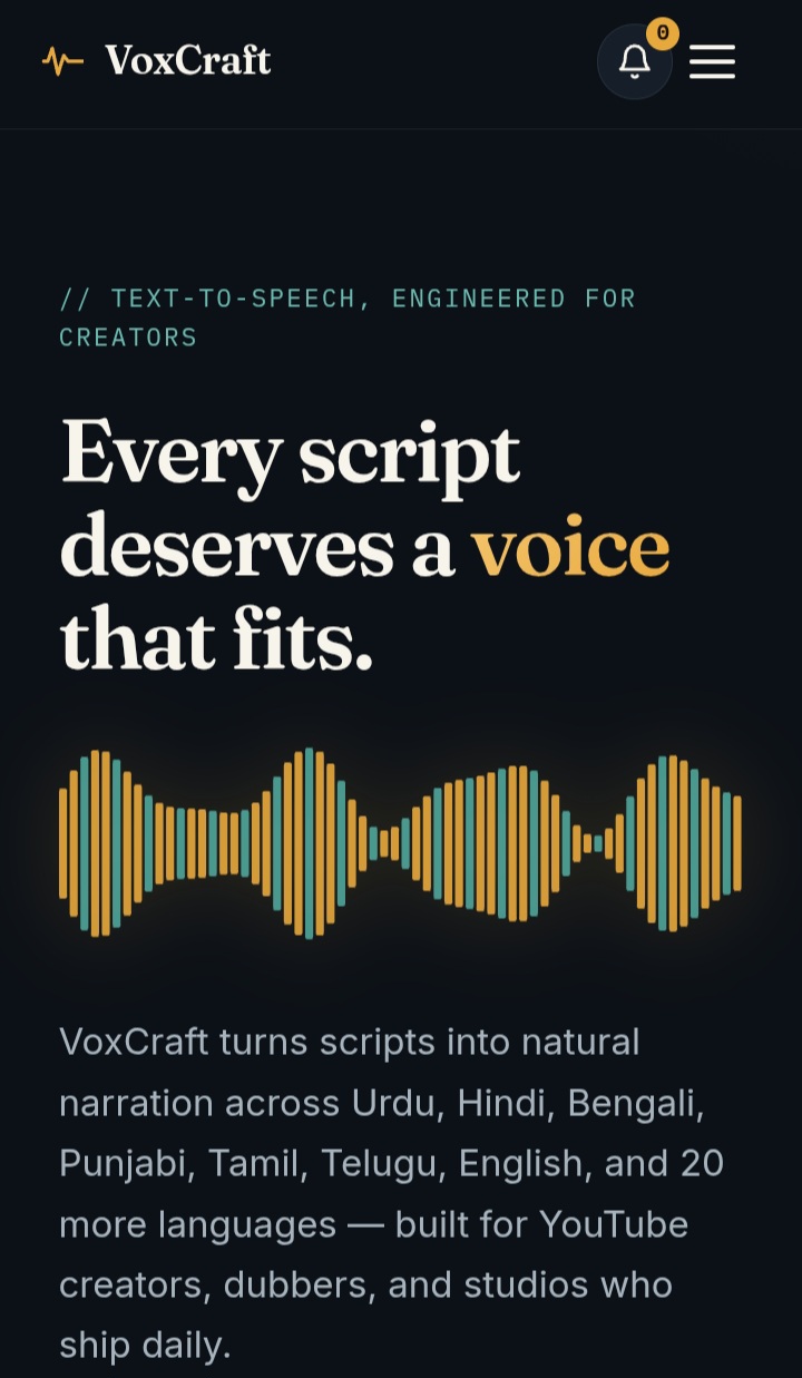 VoxCraft — Text to voice, crafted preview